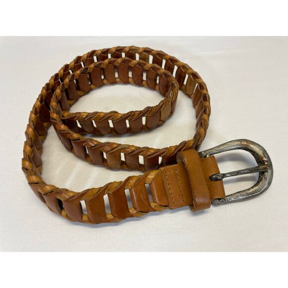 Vintage 1990s Brown Ladder Braided Leather Belt Italy Large main image 6